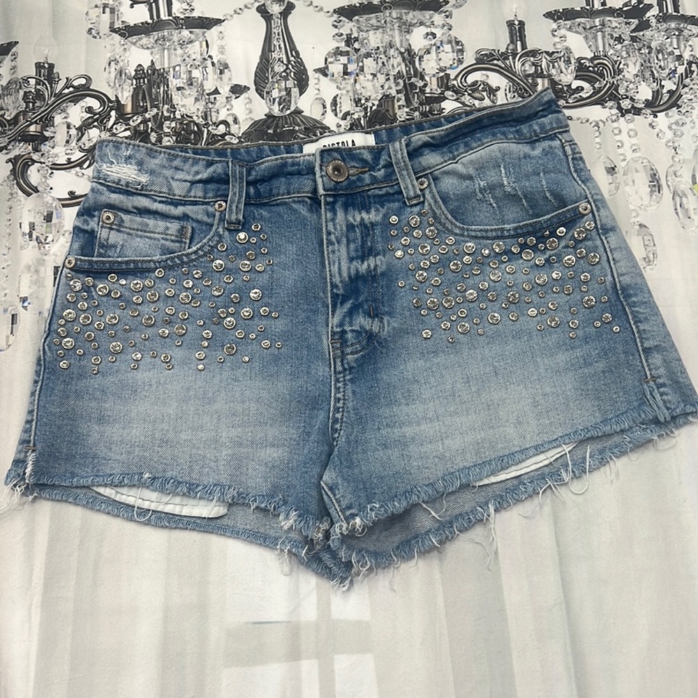 NWOT PISTOLA Jean shorts with rhinestones size 26